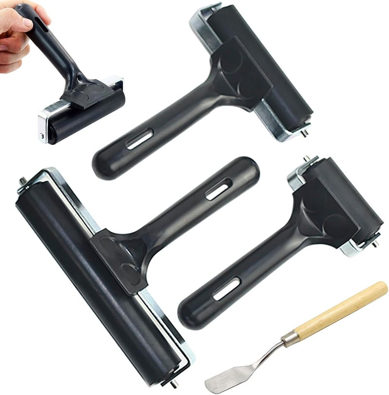 HRJZF Soft Rubber Brayer Rollers for Crafting Brayer Rollers for Printmaking Brayer Tool Paint Brush Ink Applicator Art Craft Oil Painting Tool 4 Pack (2.4 inch,4 inch,6 inch,1 Scraper) - Image 1